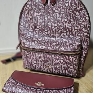Coach Burgundy Backpack and Wallet Set